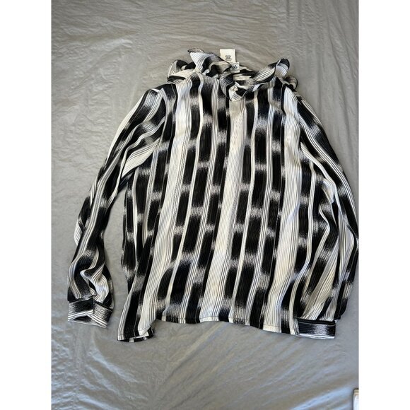 Teddi Of California Womens White Black Blouse 16 long sleeve polyester button up - Picture 5 of 6